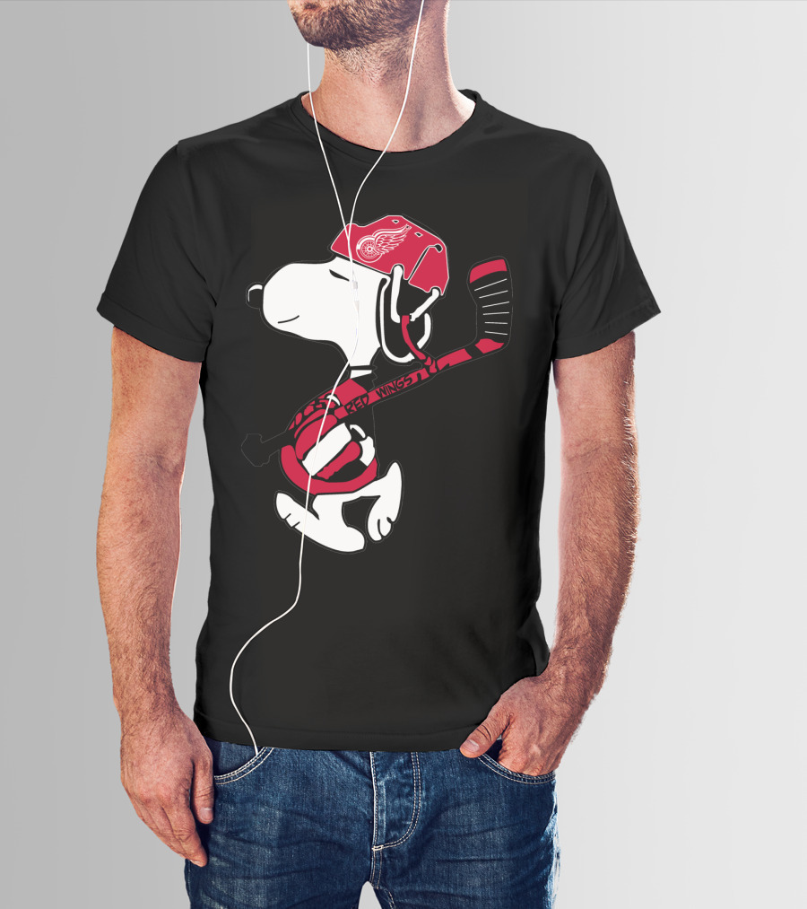 Detroit Red Wings Snoopy Hockey Helmet Hockey Stick T-Shirt