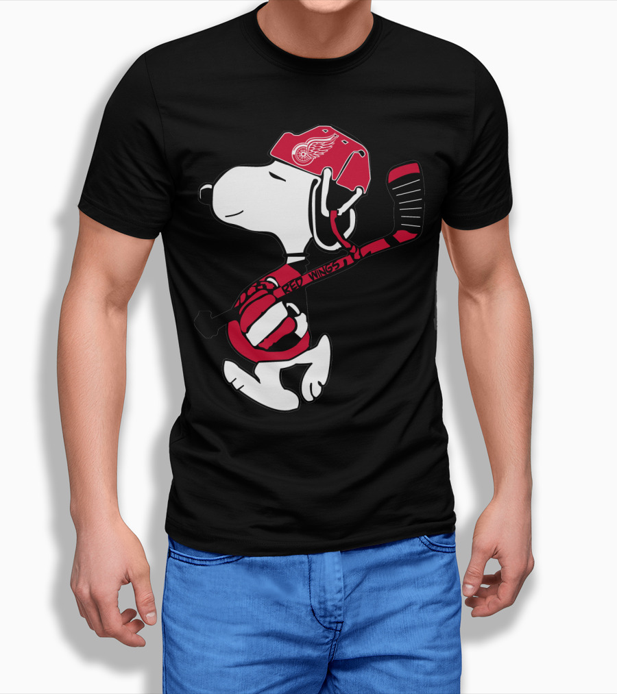 Detroit Red Wings Snoopy Hockey Helmet Hockey Stick T-Shirt