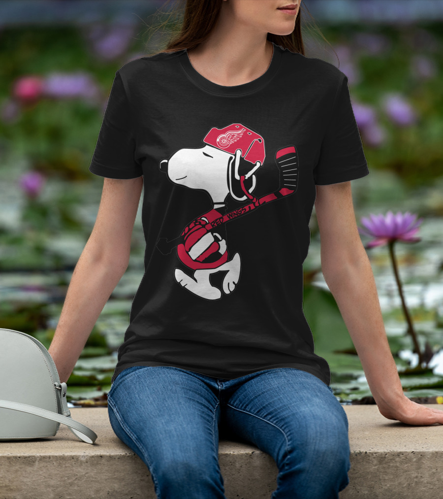 Detroit Red Wings Snoopy Hockey Helmet Hockey Stick T-Shirt