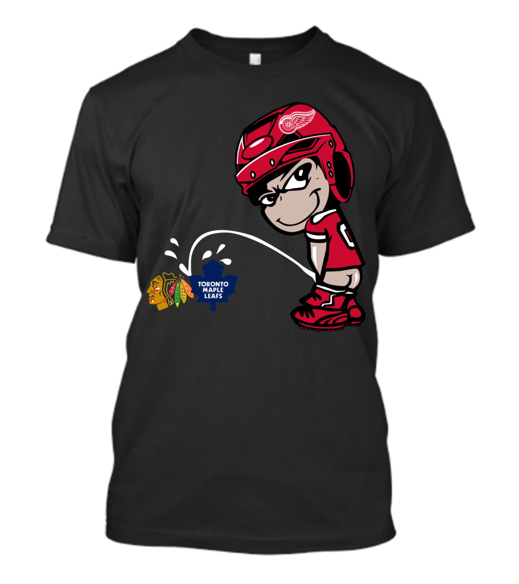 Detroit Red Wings Maple Leafs Blackhawks Hockey Rivalry Cartoon T-Shirt