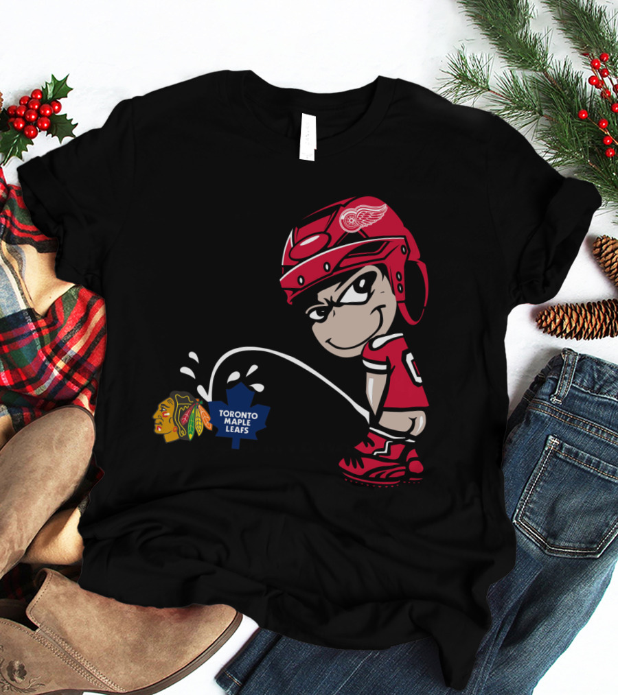 Detroit Red Wings Maple Leafs Blackhawks Hockey Rivalry Cartoon T-Shirt