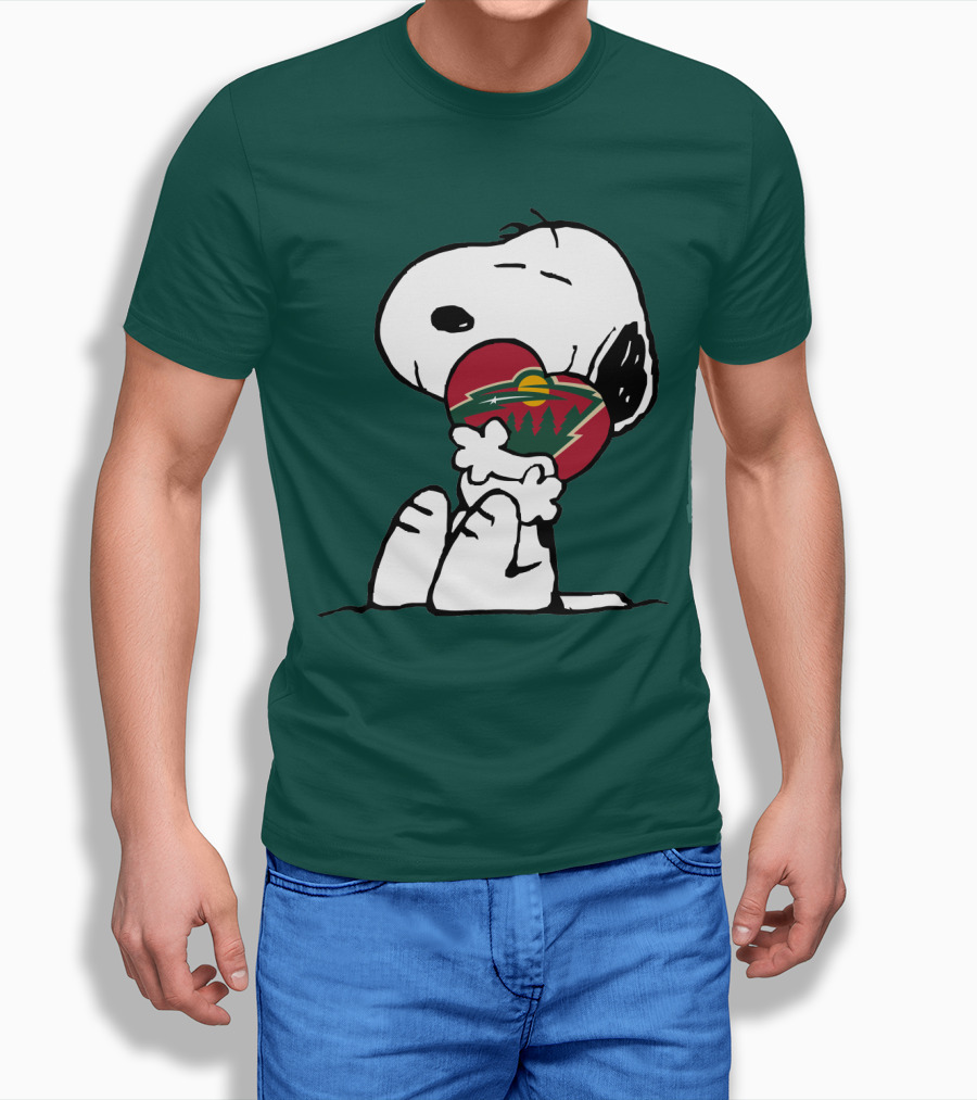 Minnesota Wild Snoopy Hugging Heart T-Shirt