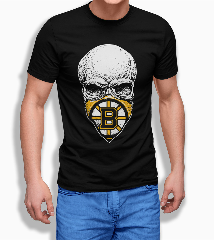 Boston Bruins Skull Mask Hockey T-Shirt