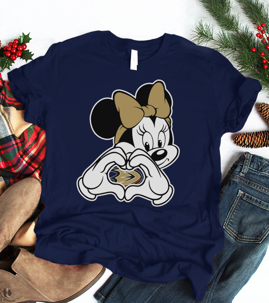 Anaheim Ducks Minnie Mouse Heart Hands T-Shirt