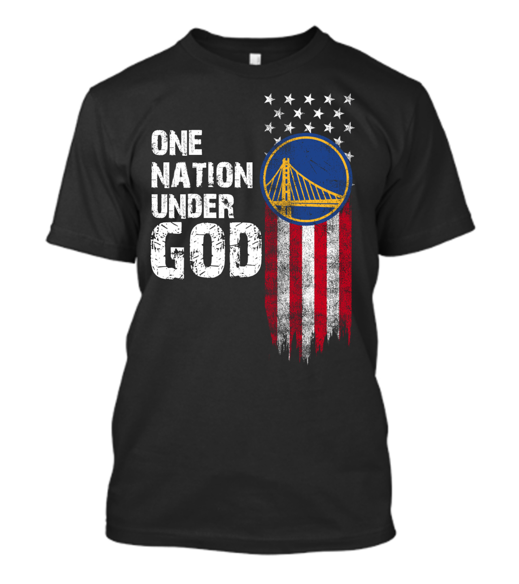 One Nation Under God Golden State Warriors American Flag Bridge T-Shirt