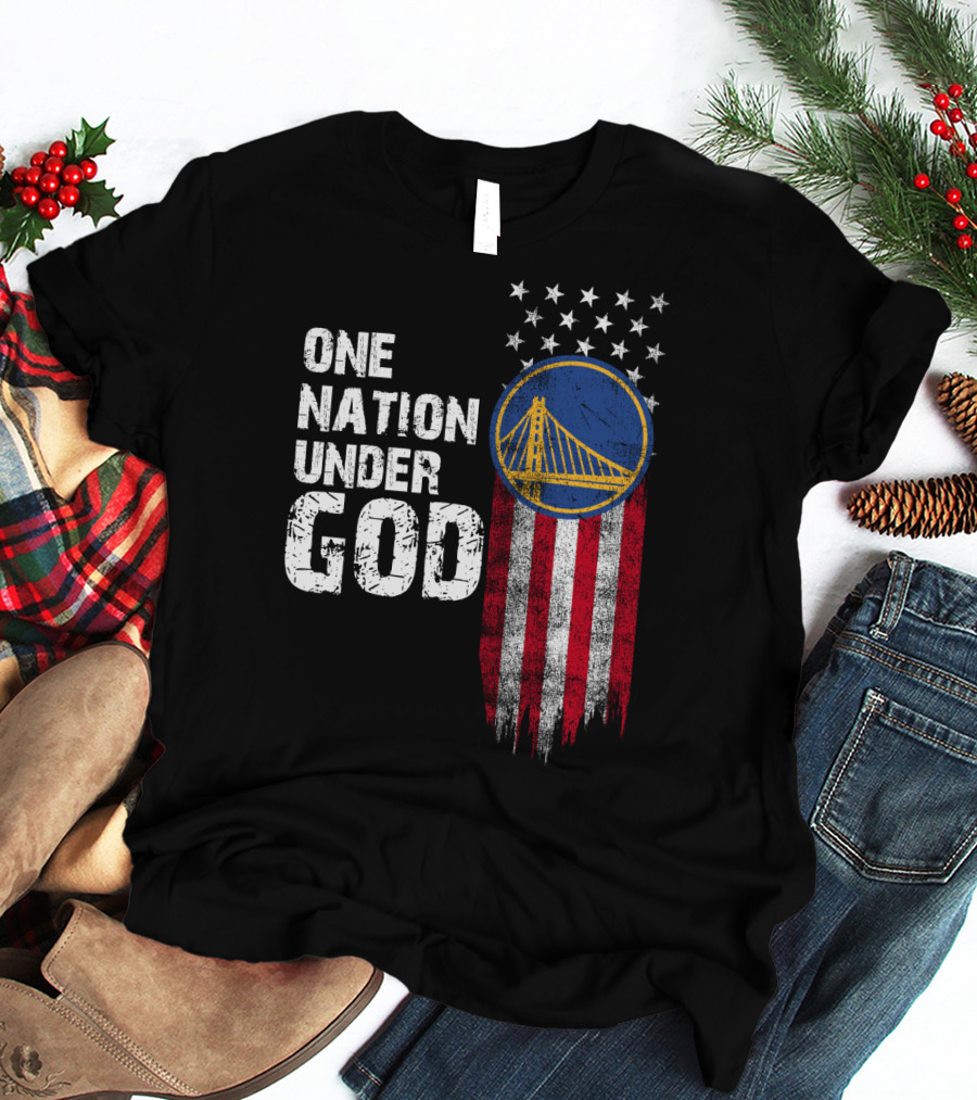 One Nation Under God Golden State Warriors American Flag Bridge T-Shirt