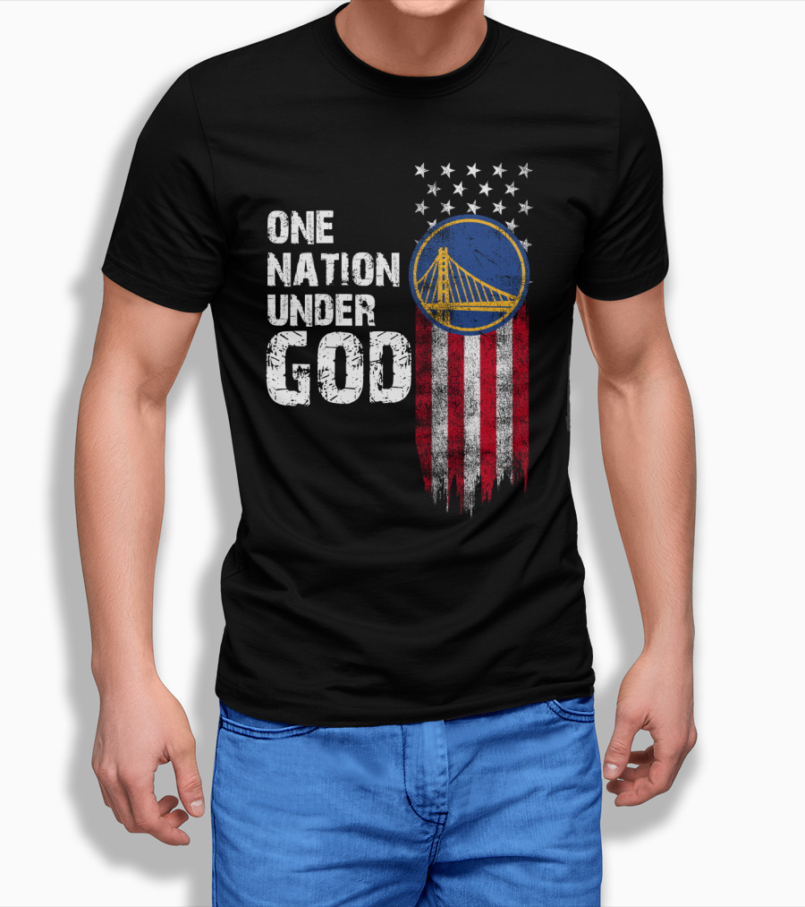One Nation Under God Golden State Warriors American Flag Bridge T-Shirt