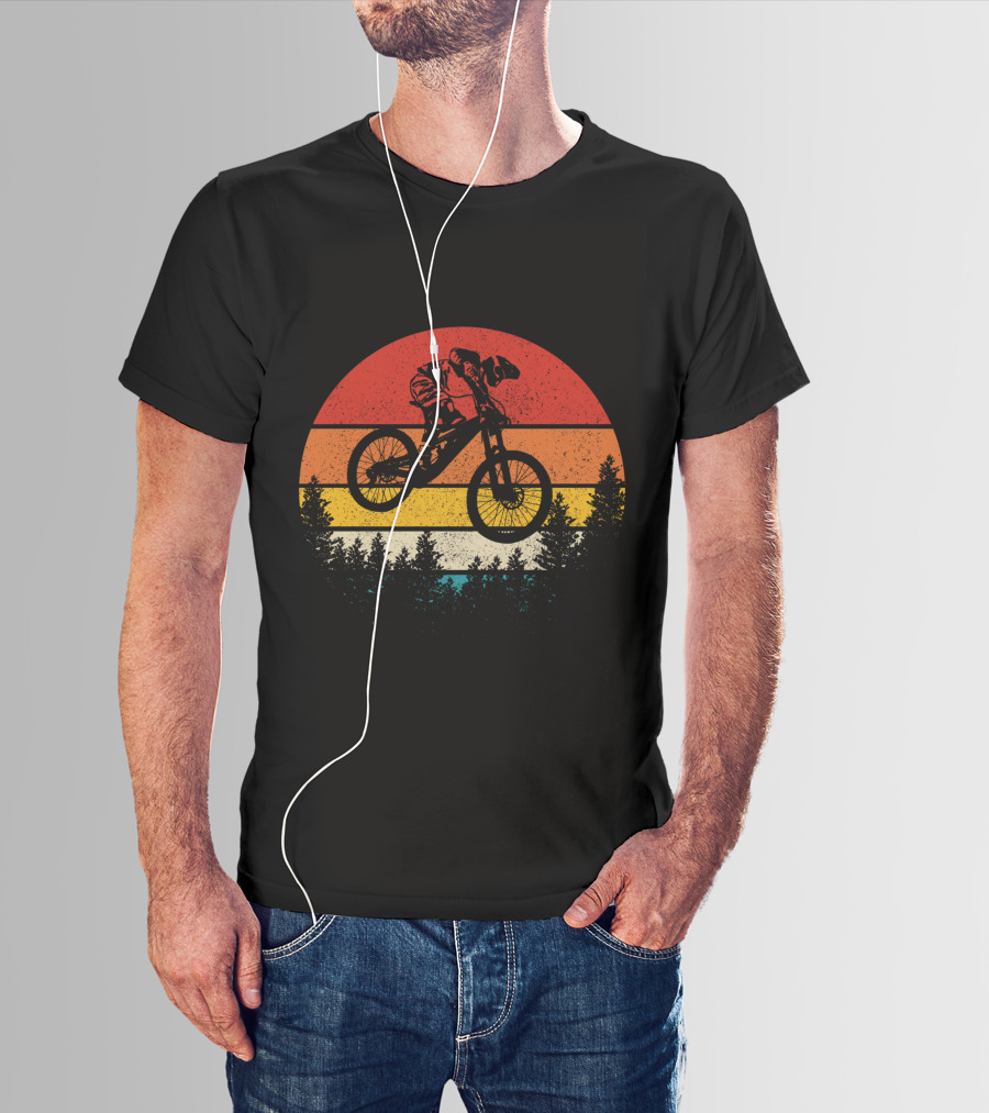 Mountain Bike Vintage Retro Downhill Sunset Forest T-Shirt