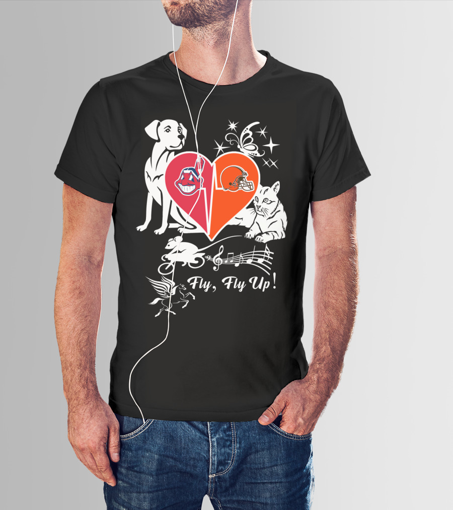 Fly Fly Up Browns Indians Dog Cat Heart Butterfly Music Notes T-Shirt