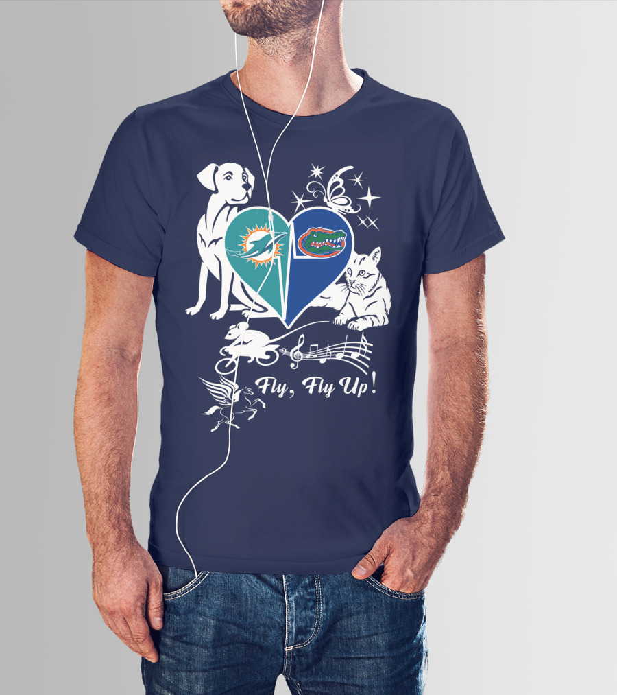 Miami Dolphins Florida Gators Heart Fly Fly Up! T-Shirt