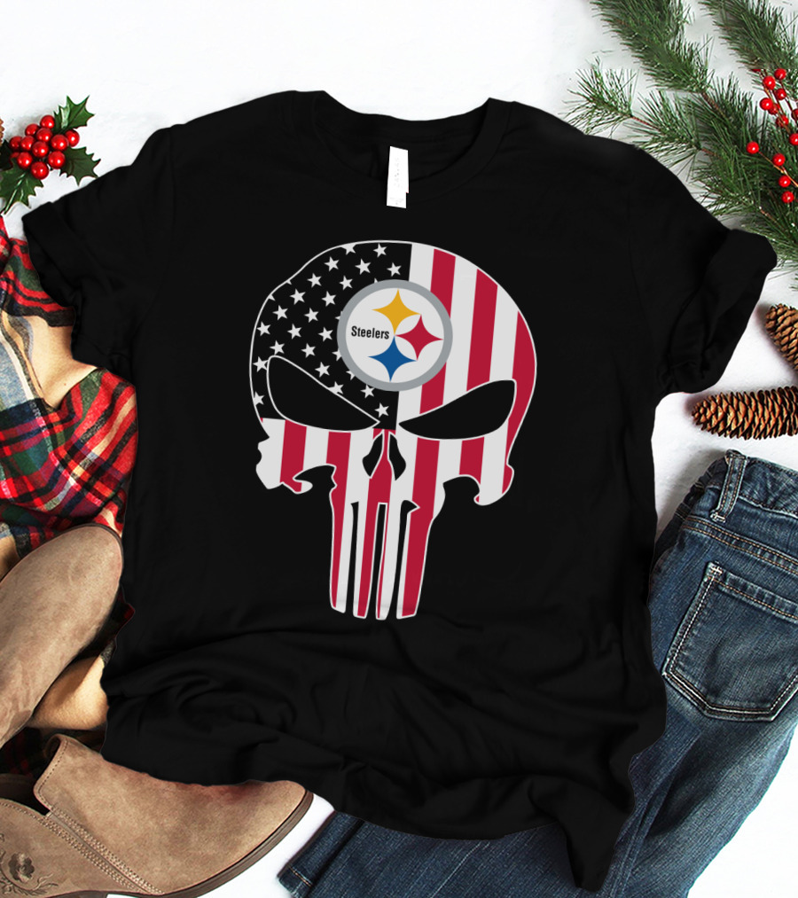 Steelers Skull American Flag T-Shirt
