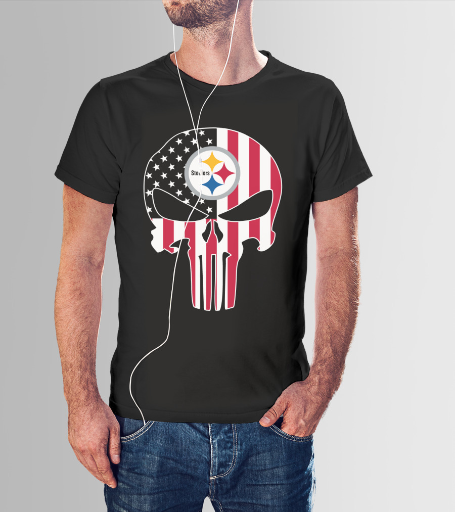 Steelers Skull American Flag T-Shirt
