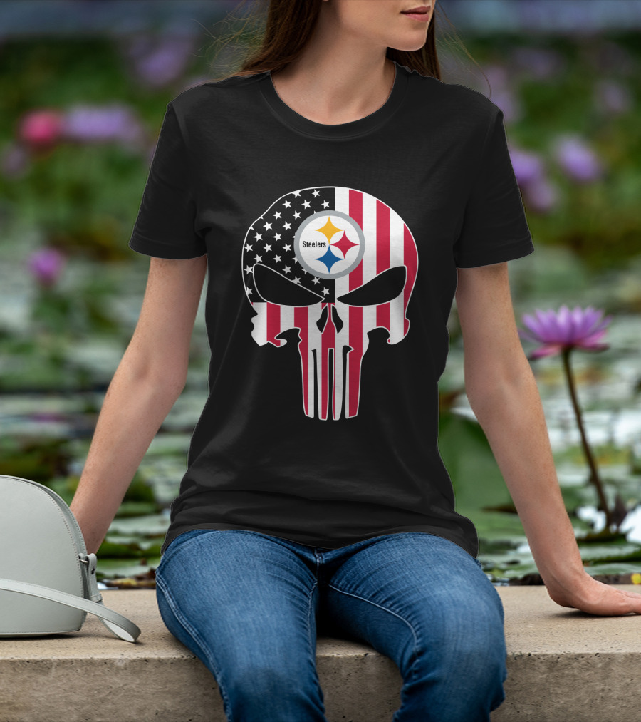 Steelers Skull American Flag T-Shirt