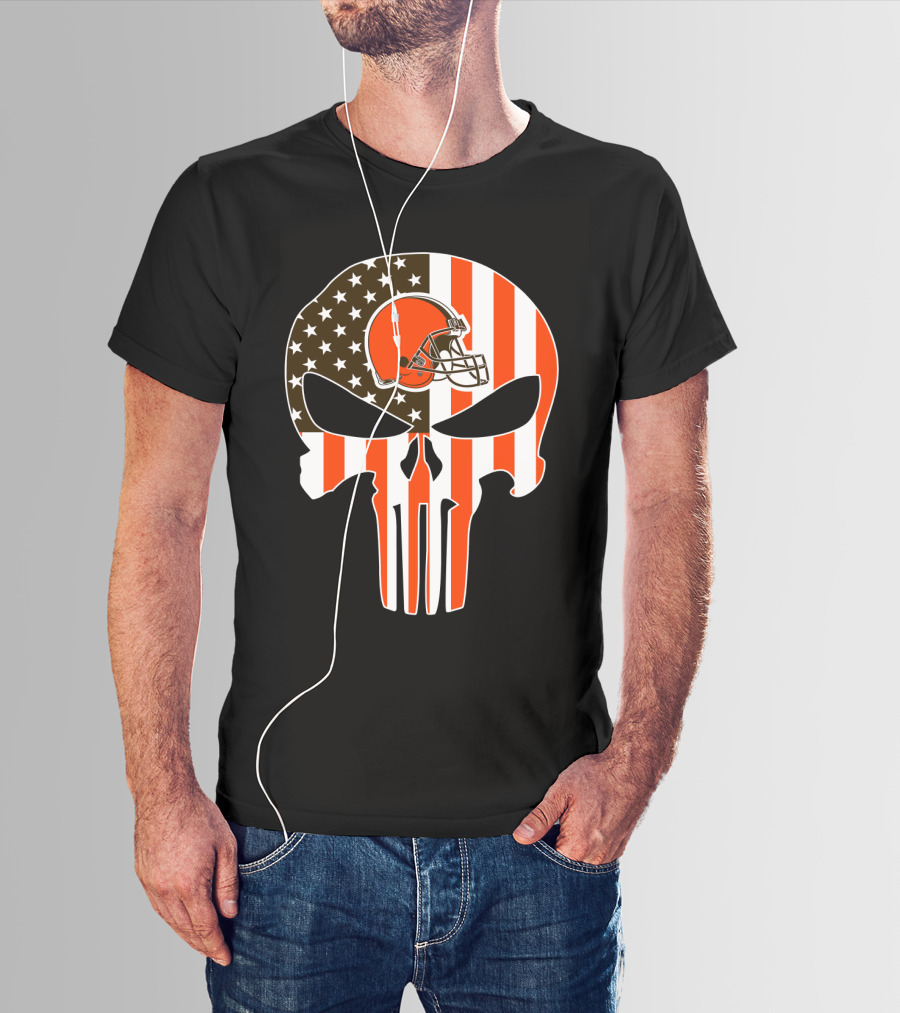 Cleveland Browns Skull American Flag Helmet T-Shirt