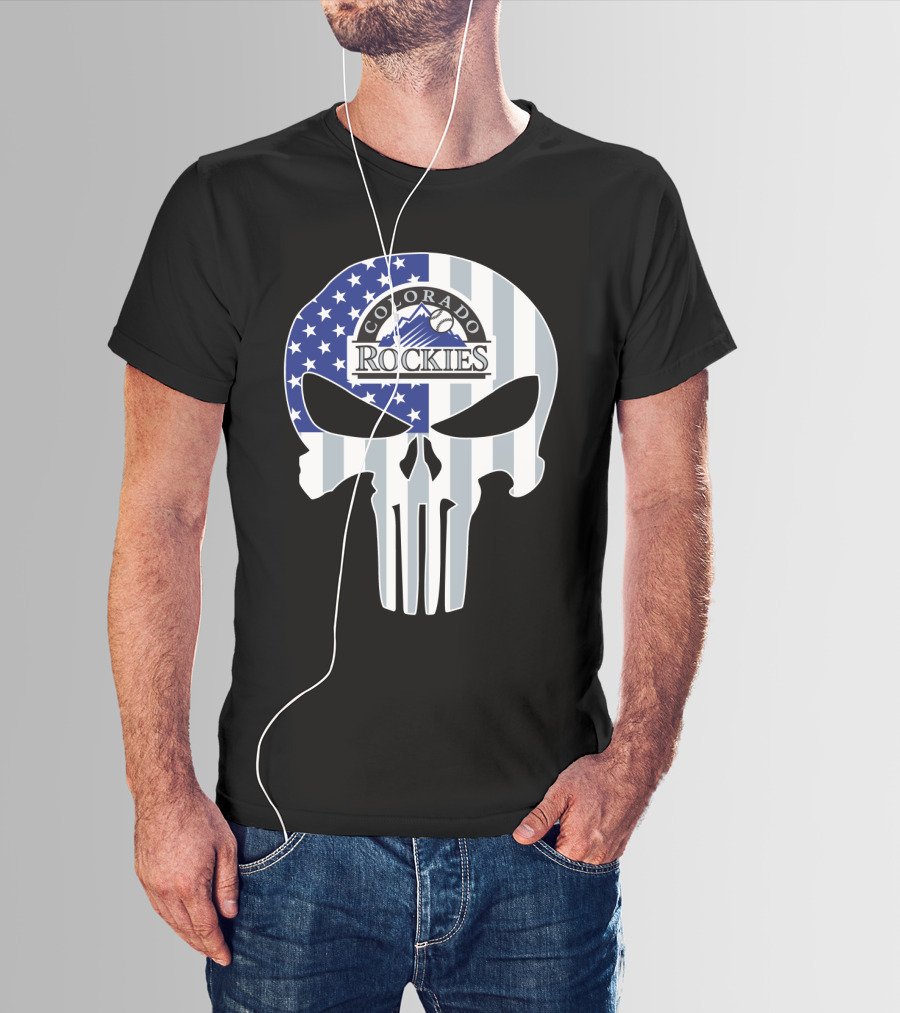 Colorado Rockies American Flag Skull T-Shirt