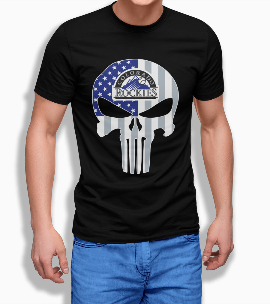 Colorado Rockies American Flag Skull T-Shirt