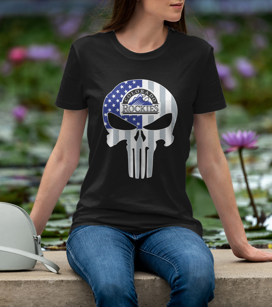 Colorado Rockies American Flag Skull T-Shirt