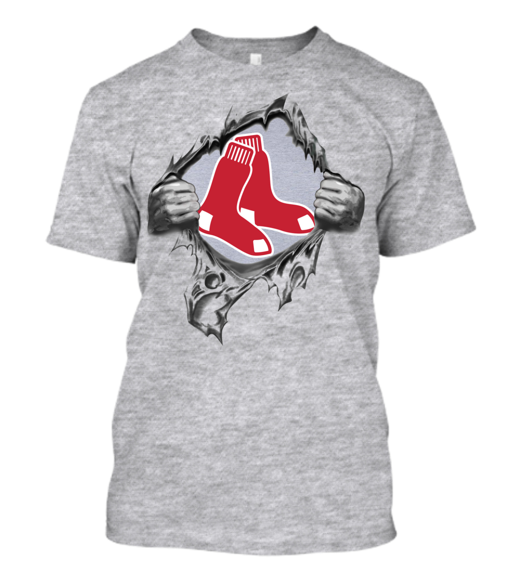 Boston Red Sox Logo Ripping Through Gray T-Shirt