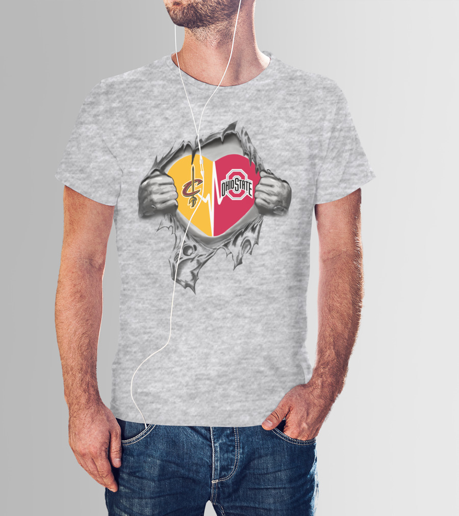 Cleveland Cavaliers Ohio State Buckeyes Heart Logo Combination T-Shirt