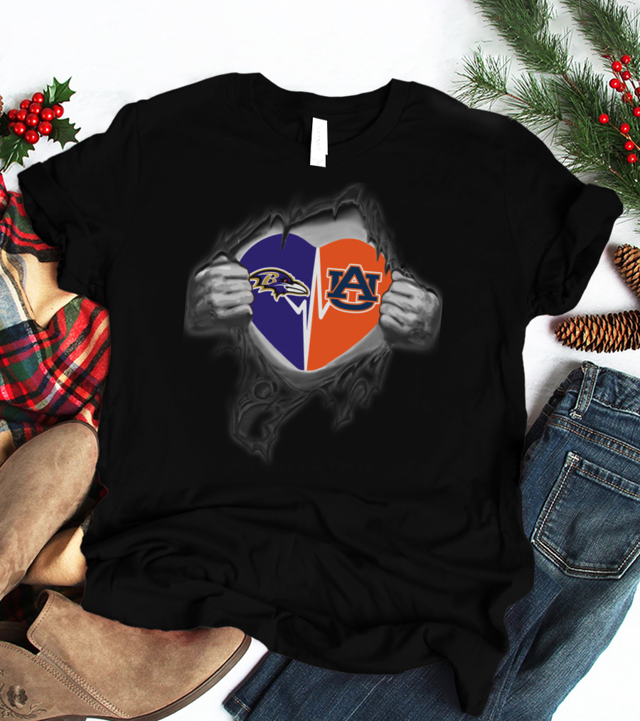 Baltimore Ravens Auburn Tigers Heart T-Shirt