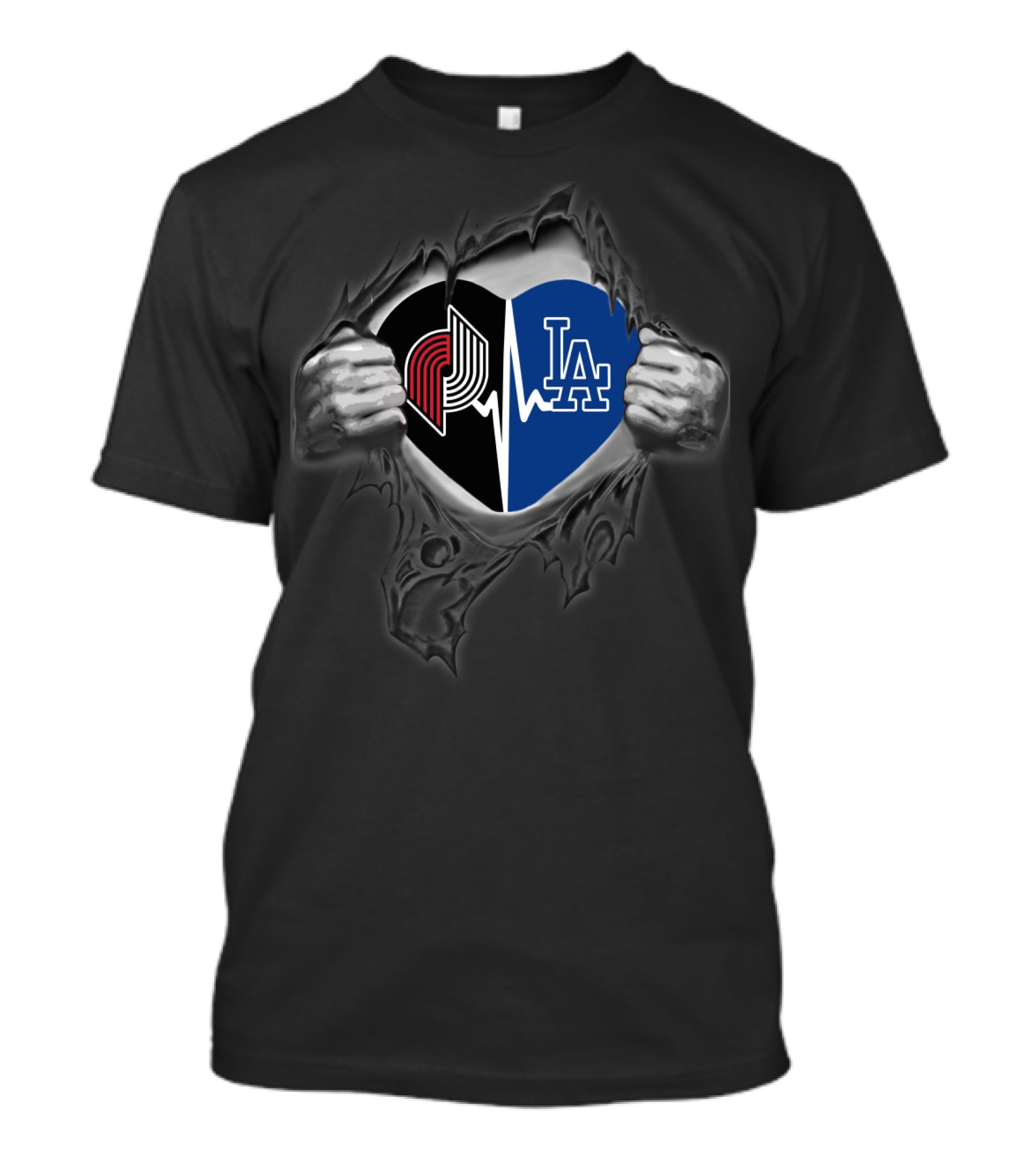 Portland Trail Blazers Los Angeles Dodgers Heartbeat Fusion T-Shirt