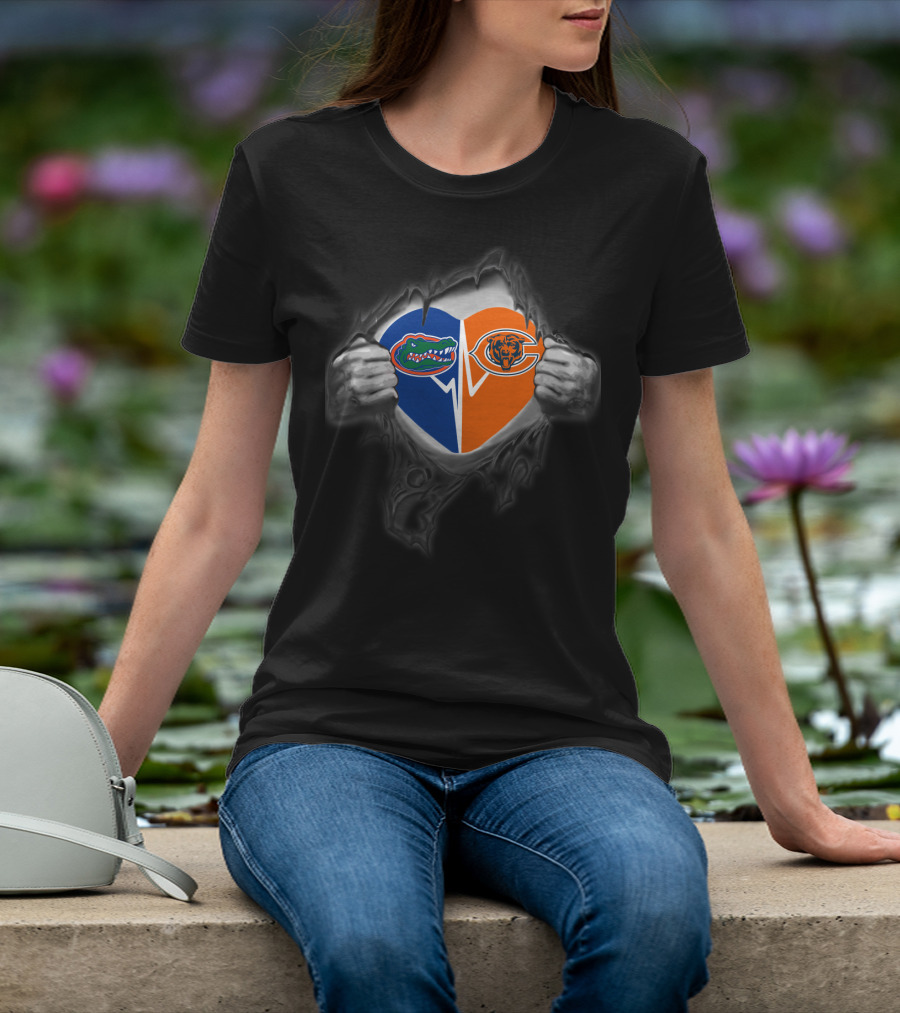 Florida Gators Chicago Bears Heart Logo Fusion T-Shirt