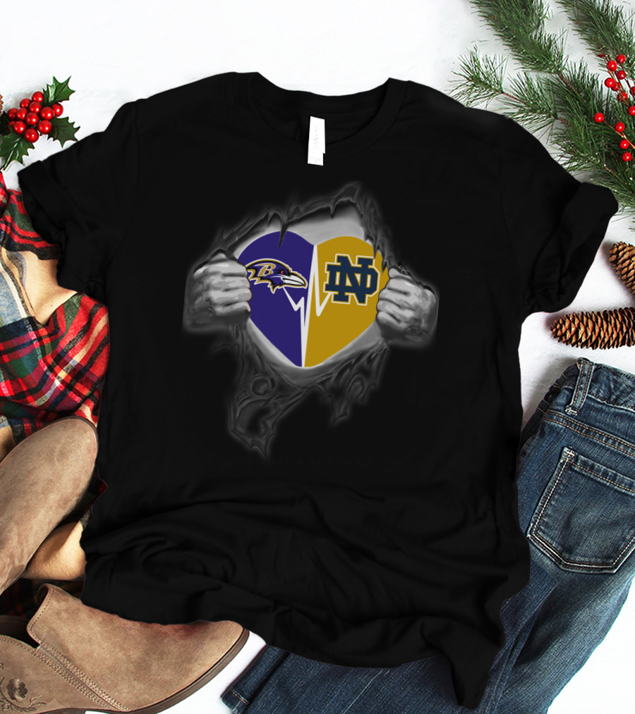 Baltimore Ravens Notre Dame Heart Split T-Shirt