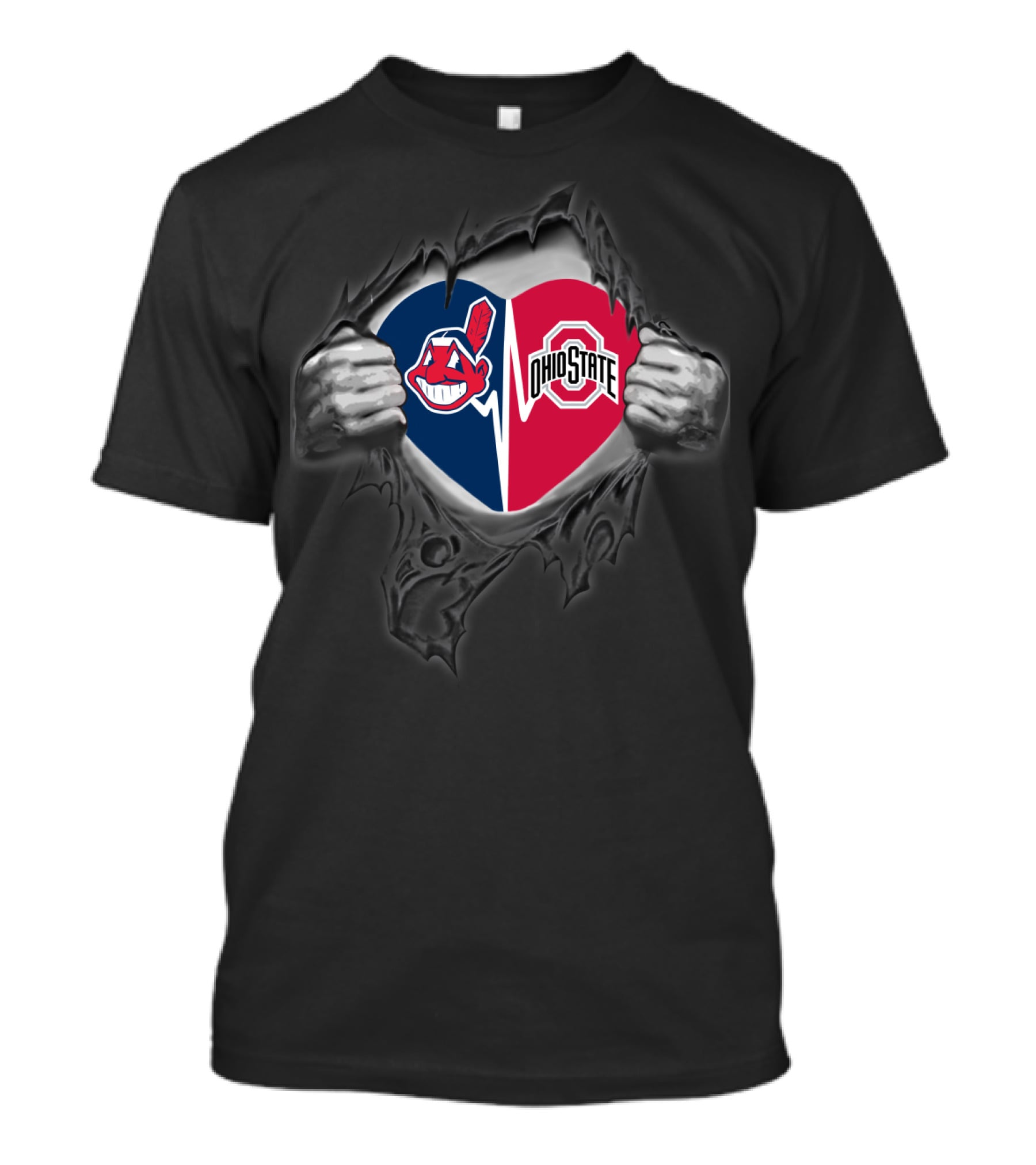 Cleveland Indians Chief Wahoo Logo And Ohio State Buckeyes Split Heart Tear T-Shirt