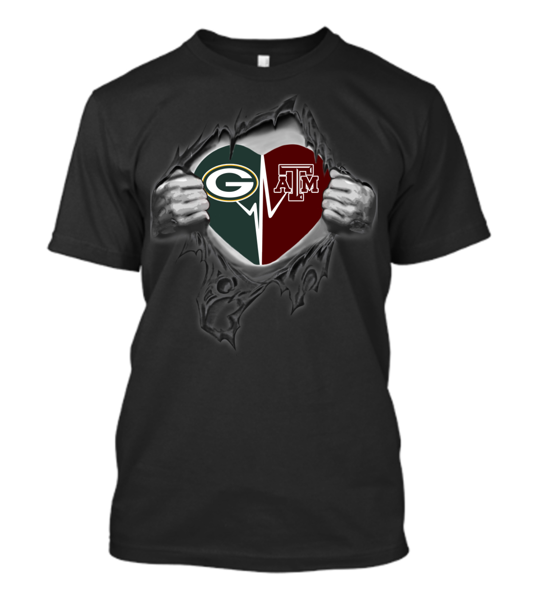 Packers Texas A&M Aggies Heart Logo Fusion T-Shirt