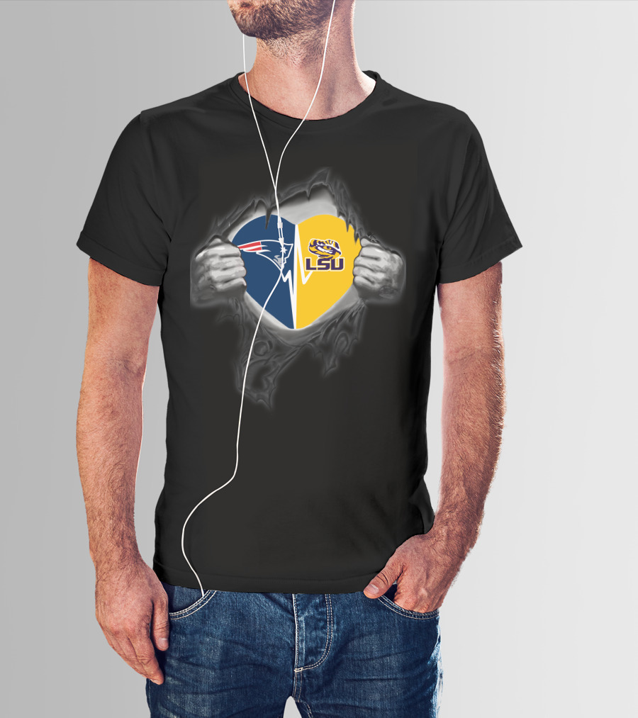 Patriots Heart Lsu Tigers Fan Team Logos T-Shirt