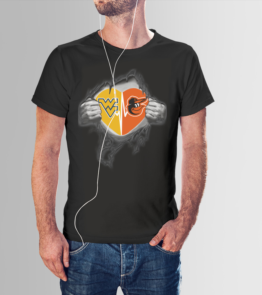 Orioles Wv Mountaineers Heart Logo Peeking Front T-Shirt