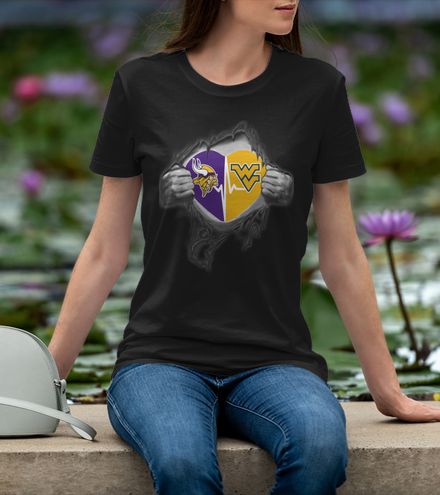Vikings West Virginia Heartbeat Minnesota Nfl Wvu T-Shirt