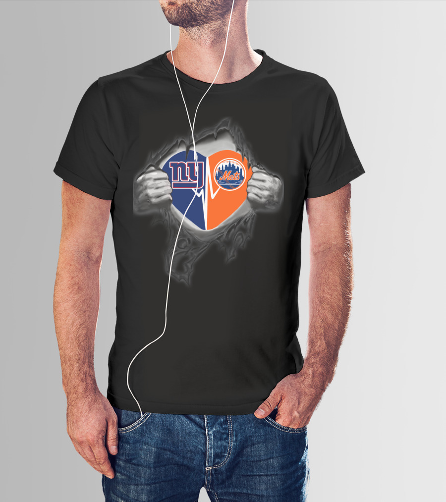 Ny Giants Mets Heartbeat Fan T-Shirt