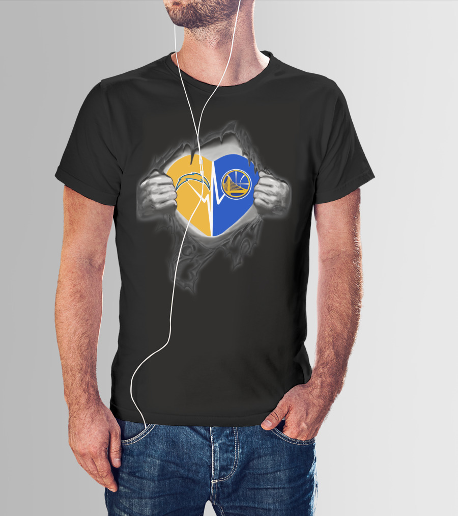 Chargers Golden State Warriors Heart Logo Fusion T-Shirt