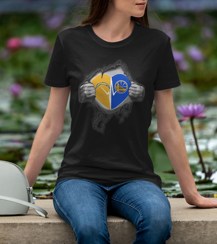 Chargers Golden State Warriors Heart Logo Fusion T-Shirt
