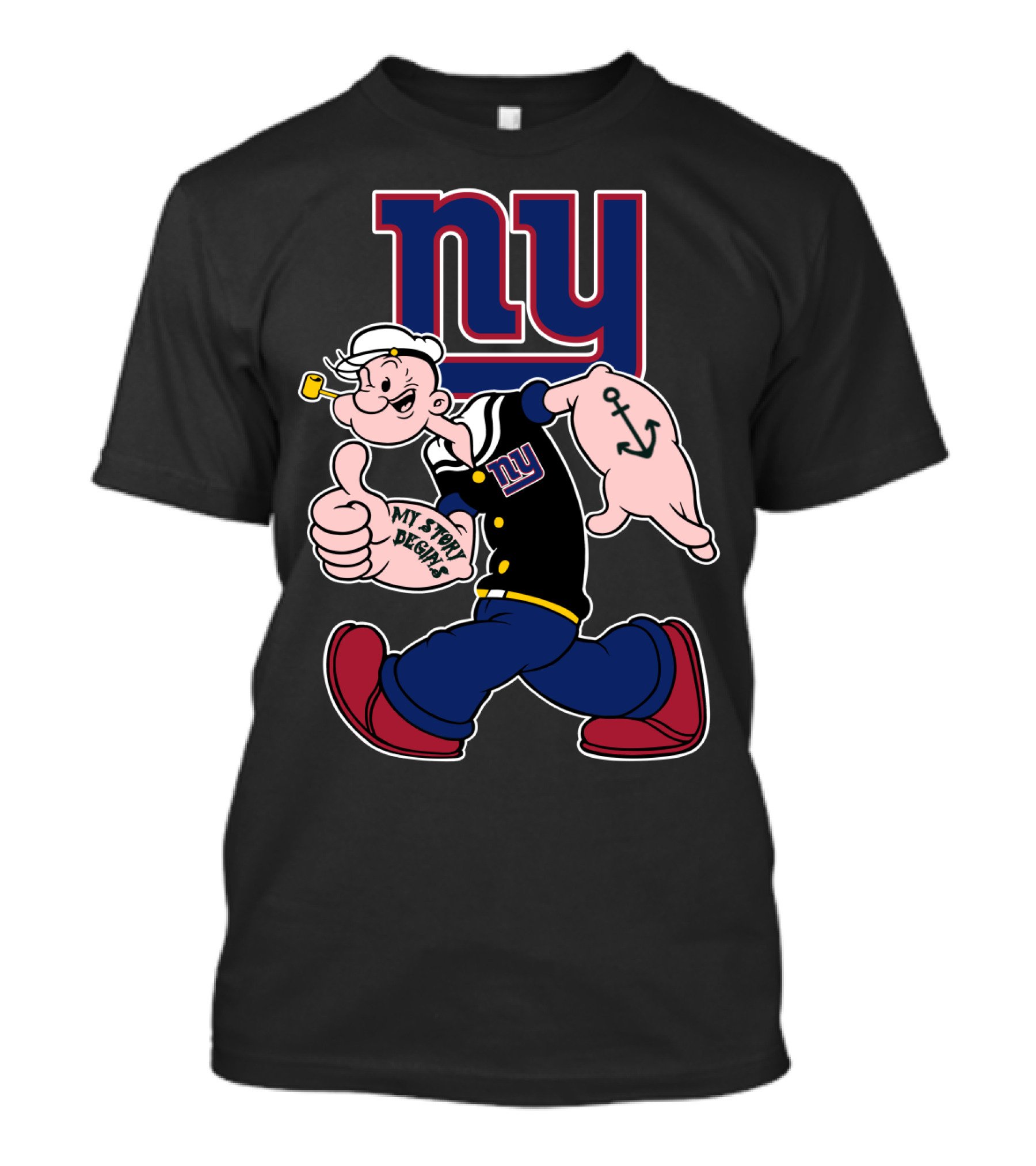 Popeye Thumbs Up My Story Designs New York Giants T-Shirt