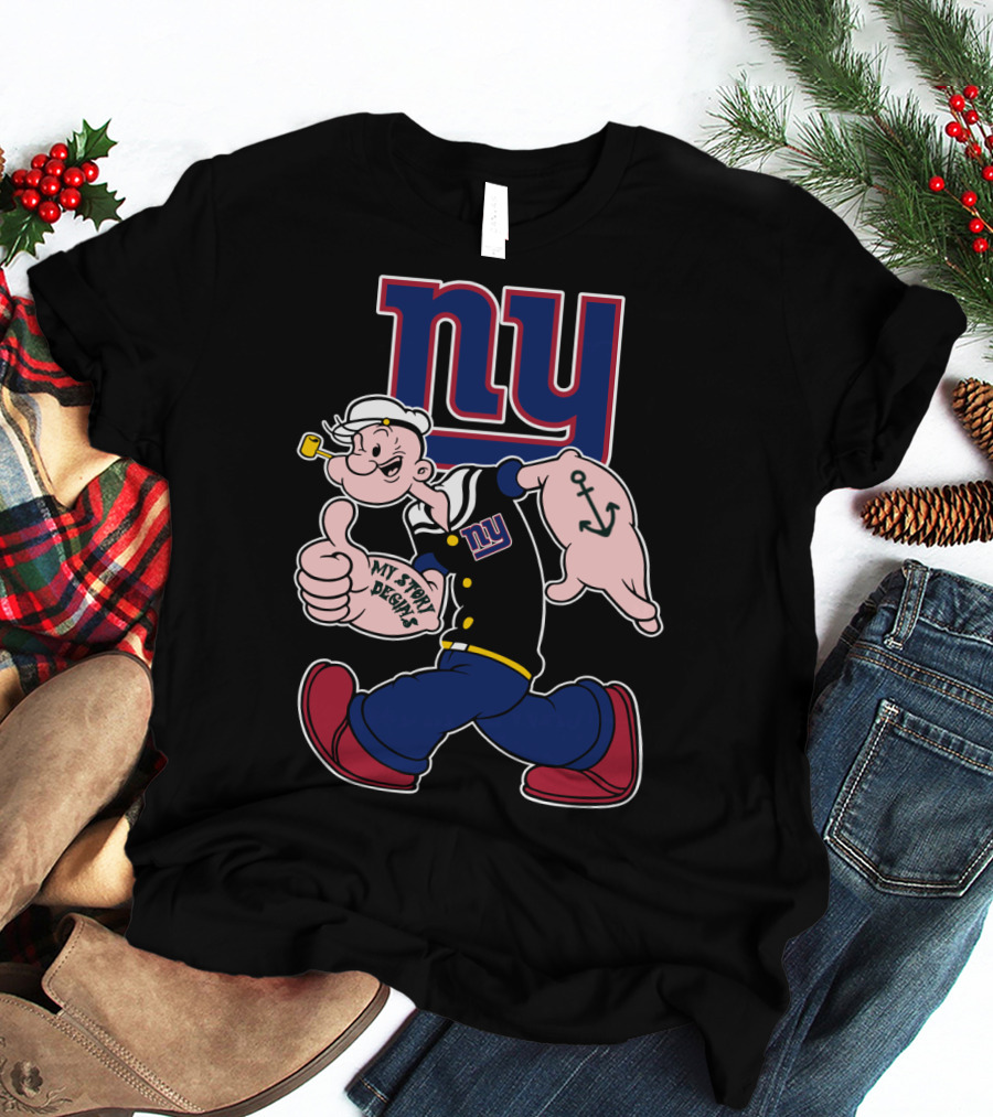 Popeye Thumbs Up My Story Designs New York Giants T-Shirt
