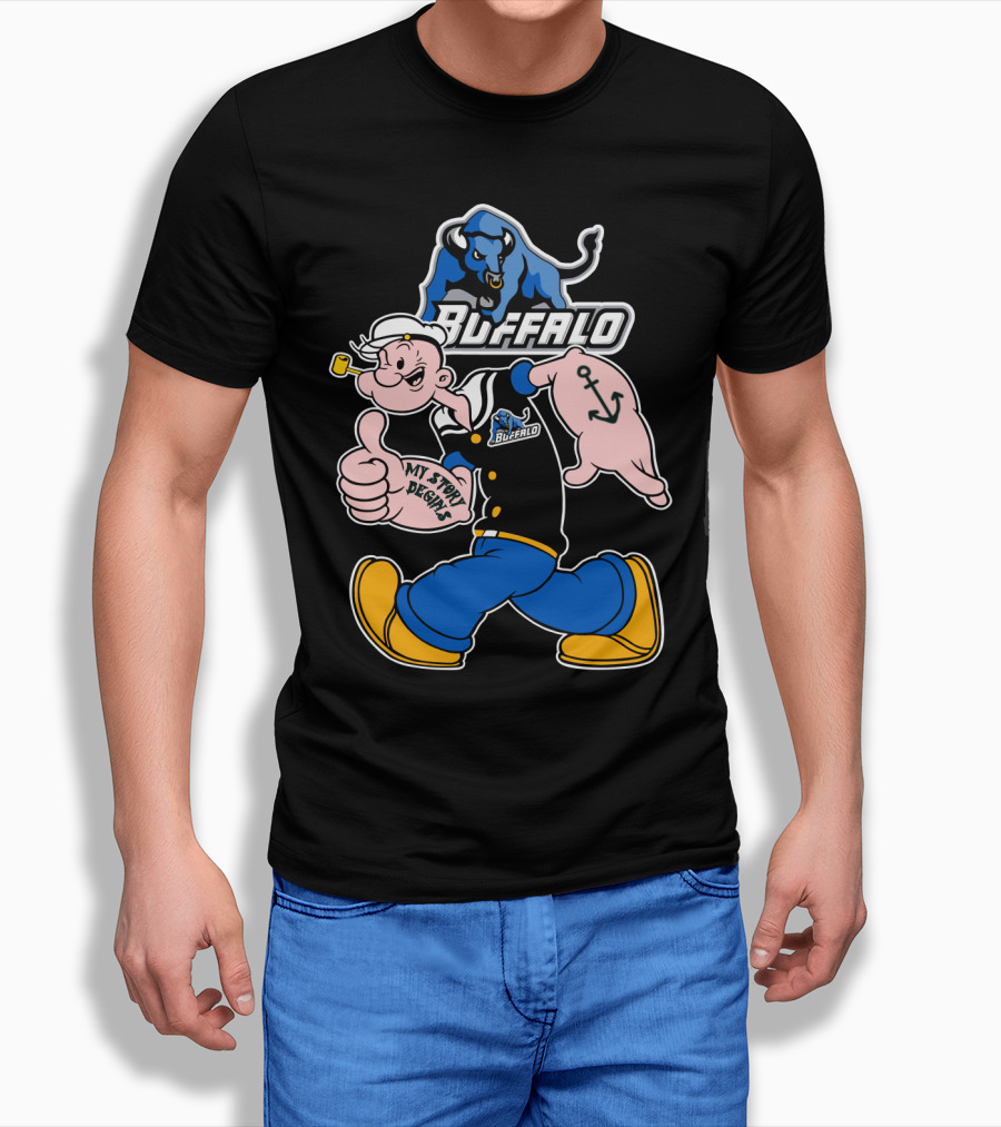 Popeye Buffalo Bulls My Story Begins Thumbs Up Anchor Navy Sailor T-Shirt
