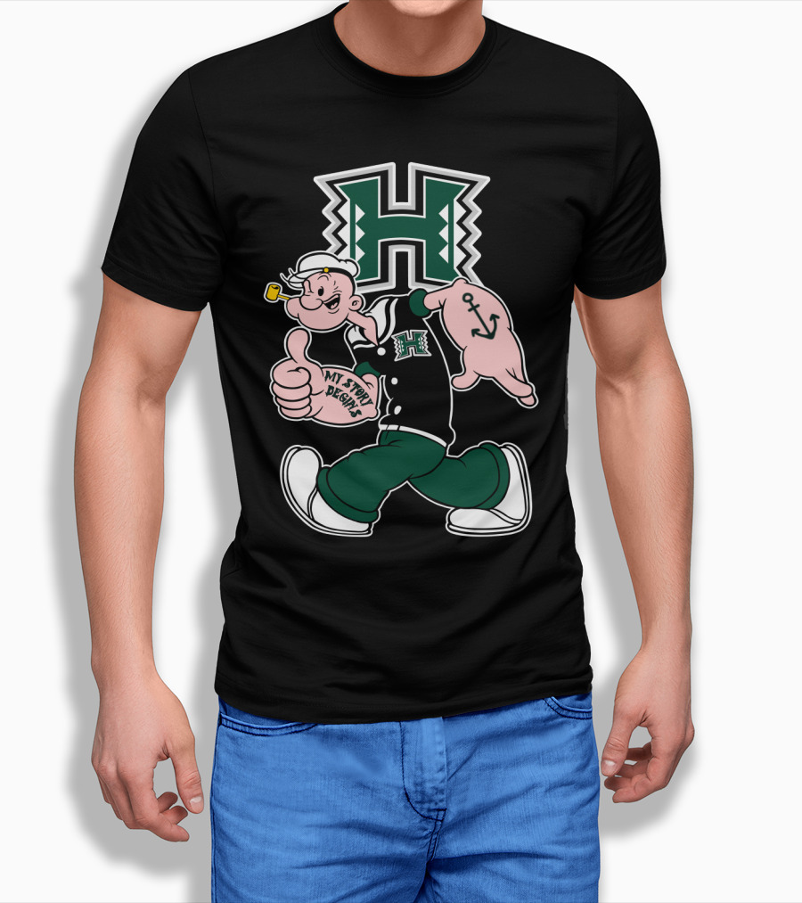 Hawai'i Rainbow Warriors My Story Begins H Logo Popeye Anchor T-Shirt