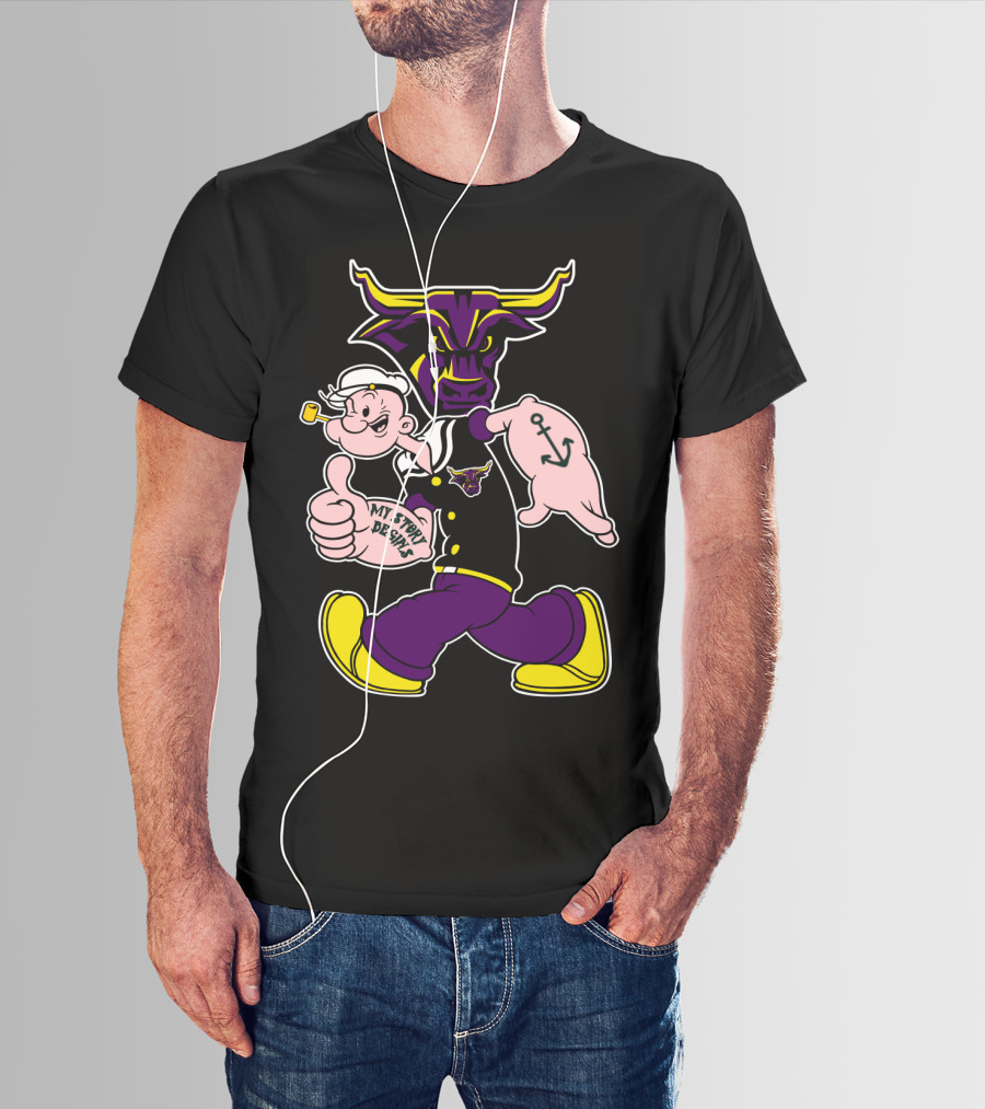 Mavericks My Story Begins Minnesota State 338 Popeye Sailor Tattoo Bull T-Shirt
