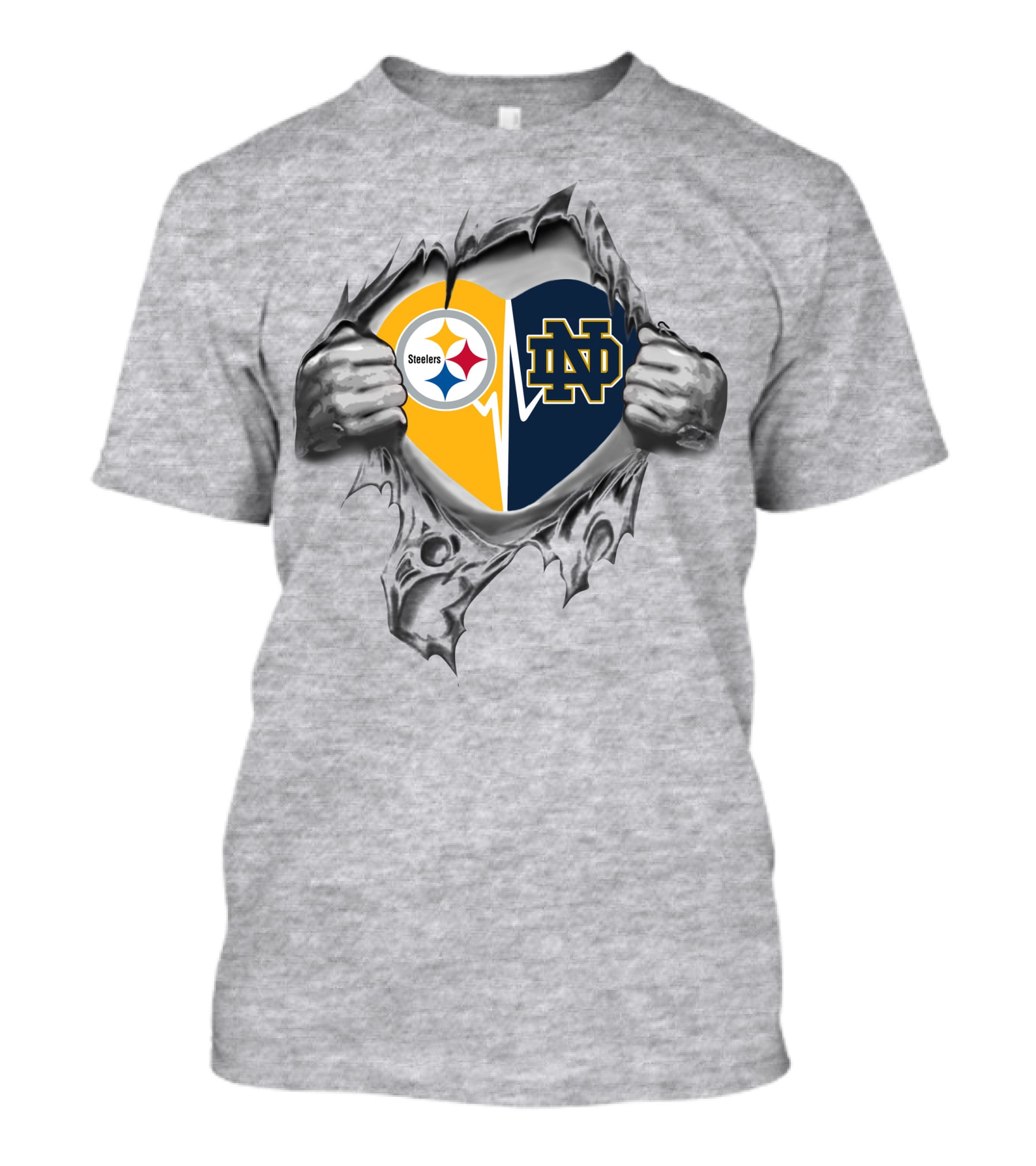Steelers Notre Dame Heart Steel Tear T-Shirt
