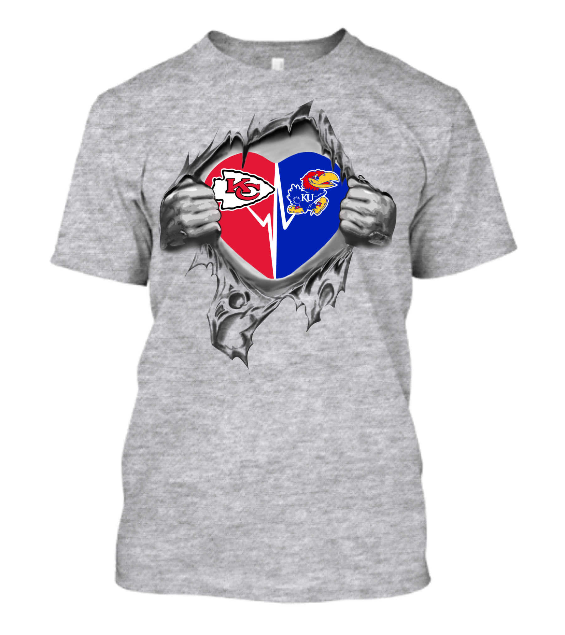 Chiefs Jayhawks Heart With Kansas City Kc And Ku Logos T-Shirt