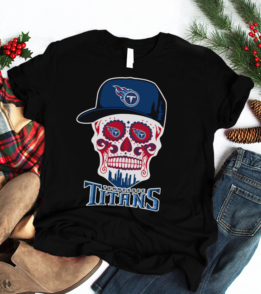Tennessee Titans Skull Sugar Skull Art With Cap T-Shirt