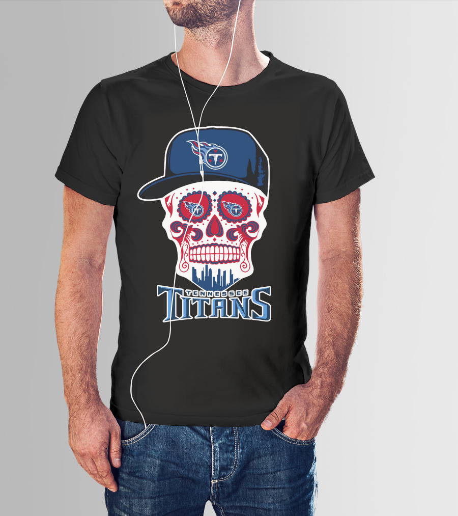 Tennessee Titans Skull Sugar Skull Art With Cap T-Shirt