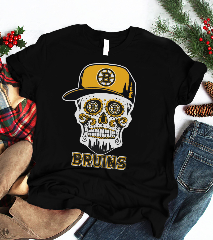 Boston Bruins Skull Iconic Hockey Hat T-Shirt