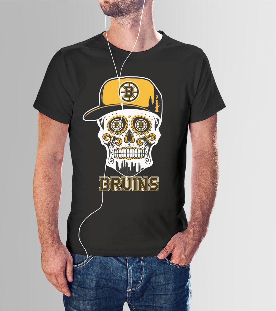 Boston Bruins Skull Iconic Hockey Hat T-Shirt
