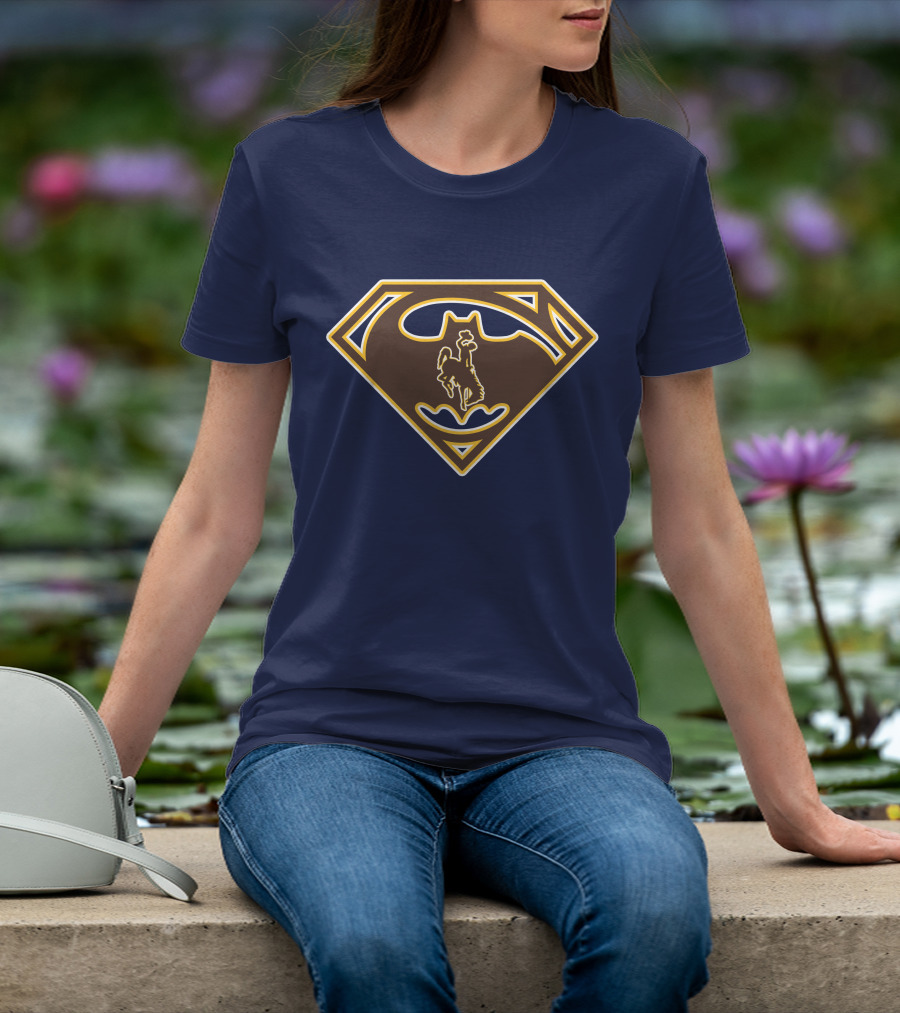 Wyoming Cowboys Superman Batman Logo Fusion T-Shirt