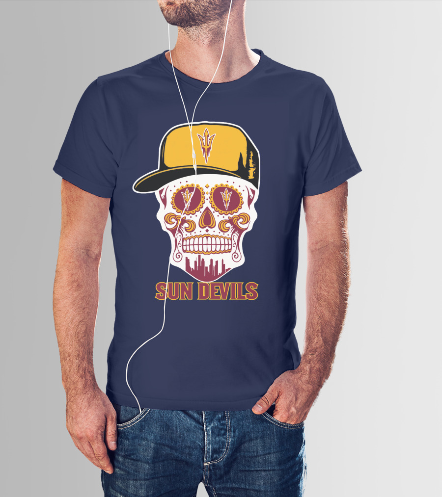 Sun Devils Sugar Skull With Arizona State Emblem Baseball Cap T-Shirt