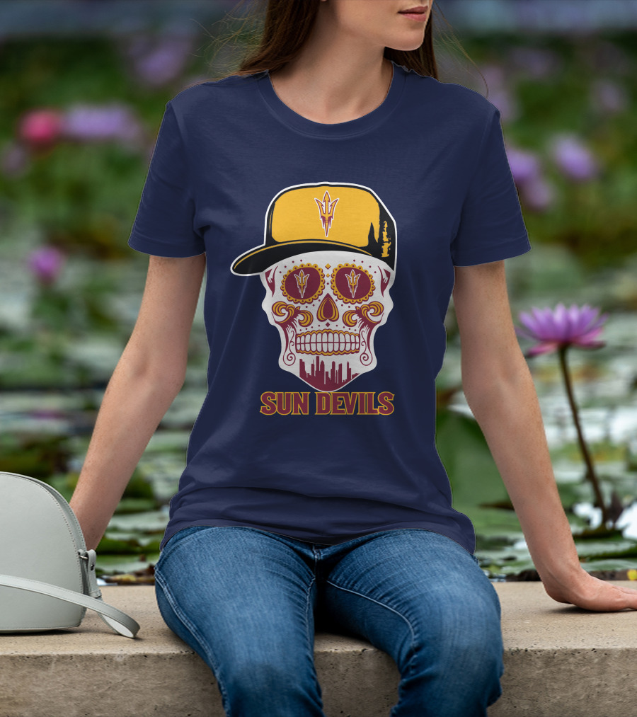 Sun Devils Sugar Skull With Arizona State Emblem Baseball Cap T-Shirt