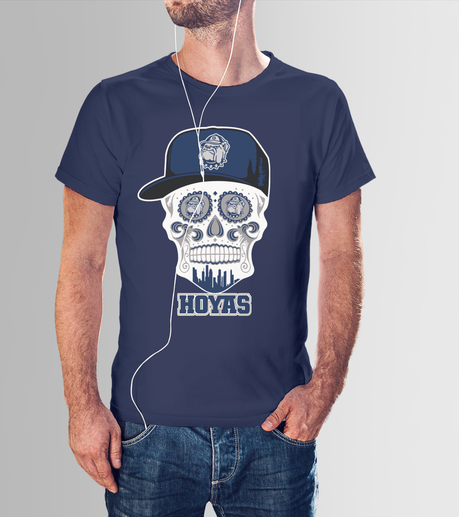 Georgetown Hoyas Skull With Bulldog Hat And Skyline T-Shirt
